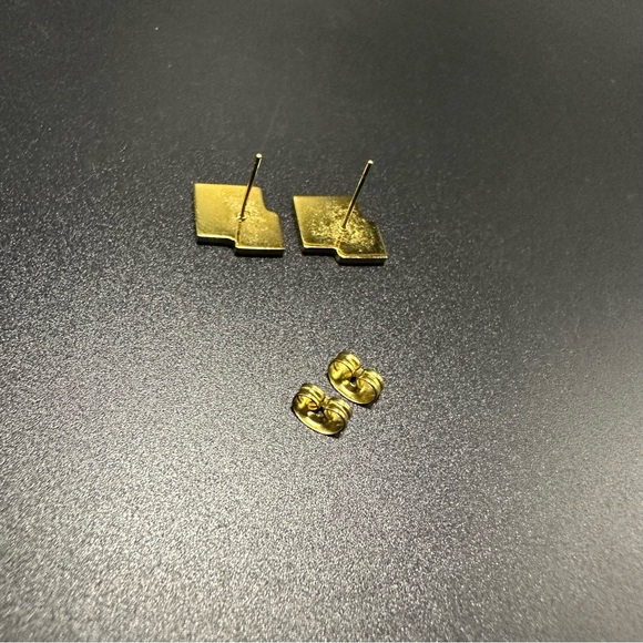 Michael Kors Signature Gold and Black Toned Square Pierced Earrings VTG - Picture 3 of 8